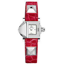 Hermes Medor White Dial Ladies Red Leather Diamond Watch 041274WW00