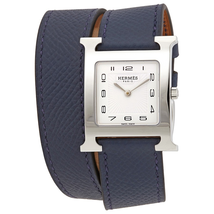 Hermes Quartz White Dial Ladies Double Tour Leather Watch 039426WW00