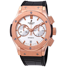 Hublot Classic Fusion Silver Dial Chronograph 18kt Rose Gold Black Leather Men's Watch 521.OX.2610.LR