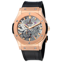 Hublot Classic Fusion Ultra Tin Automatic Skeleton Dial Black Leather Men Watch 545.OX.0180.LR