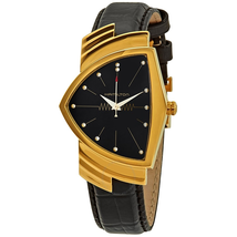 Hamilton Ventura Black Dial Black Leather Ladies Watch H24301731