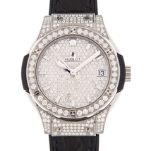 Hublot Classic Fusion Diamond Pave Dial Black Leather Band Titanium Case Men's Watch 581.NX.9010.LR.1704
