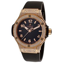 Hublot Big Bang Gold Pave Diamond Black Dial 18 kt Rose Gold Ladies Watch 361.PX.1280.RX.1704