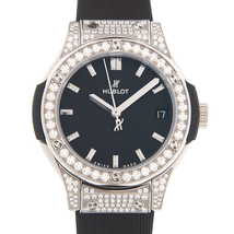Hublot Classic Fusion Mat Black Dial Ladies Diamonds Watch 581.NX.1171.RX.1704