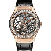 Hublot Classic Fusion Tourbillon 18K King Gold Baguette Diamond Men's Watch 505.OX.0180.LR.1904