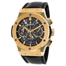 Hublot Classic Fusion Pele Skeleton Dial Black Leather Band Automatic Men's Watch 525.VX.0179.VR.PEL14