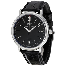 IWC Portofino Automatic Black Dial Black Leather Men's Watch 3565-02 IW356502