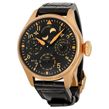 IWC Big Pilot Perpetual Bucherer Black Dial 18kt Rose Gold Black Leather Men's Watch IW502635