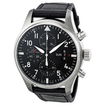 IWC Pilot Chronograph Automatic Black Dial Black Leather Men's Watch IW377701