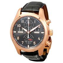 IWC Pilot Spitfire Grey Dial 18kt Rose Gold Brown Leather Men's Watch IW379103