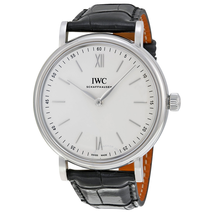 IWC Portofino Silver Dial 8 Day Power Reserve Black Leather Men's Watch 5111-02 IW511102