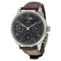 IWC Portuguese Automatic Grey Dial 18kt White Gold Brown Leather Men's Watch IW502307