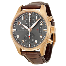 IWC Pilot Spitfire Grey Dial 18kt Rose Gold Brown Leather Men's Watch IW387803
