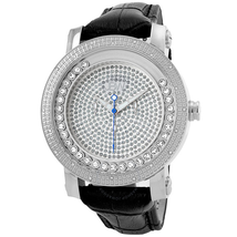 JBW Hendrix Steel Case Black Leather Strap White Crystal Pave Dial Men's Watch JB-6211L-G