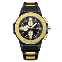 JBW Saxon Black Dial Black and Gold IP Steel Diamond Men's Watch JB-6101-K
