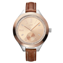 JBW Aria Rose Gold-tone Diamond Dial Brown Calfskin Leather Strap Ladies Watch J6309D
