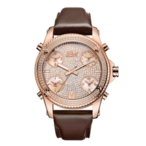 JBW Jet Setter Rose Gold-tone Steel Diamond Brown Leather Strap Men's Watch J6354C