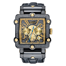 JBW Phantom Black Chronograph Crystal Dial Black IP Steel Diamond Men's Watch JB-6215-238-F