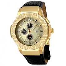 JBW Saxon Gold Dial Diamond Gold-tone Black Leather Watch Men's Watch JB-6101L-D