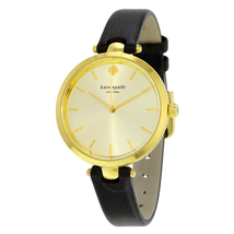 Kate Spade Holland Gold Sunray Dial Black Leather Ladies Watch 1YRU0811
