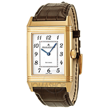 Jaeger LeCoultre Grande Reverso Silver Dial 18kt Rose Gold Black Alligator Leather Men's Watch Q3732523