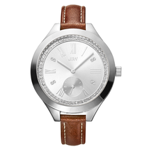 JBW Aria Silver Diamond Dial Brown Calfskin Leather Strap Ladies Watch J6309C