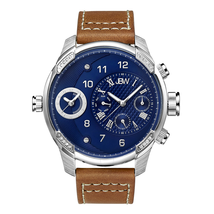 JBW G3 Stainless Steel Diamond Case Brown Leather Strap Men's Watch J6325E