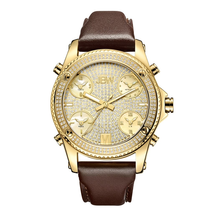 JBW Jet Setter Gold-tone Steel Diamond Brown Leather Strap Men's Watch J6354A