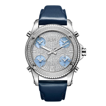 JBW Jet Setter Steel Diamond Blue Leather Strap Men's Watch J6354B