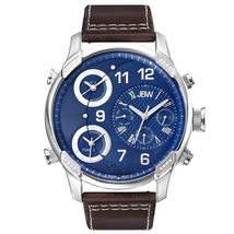 JBW G4 Multi-Time Zone Blue Dial Stainless Steel Case Brown Leather Men's Watch J6248LN