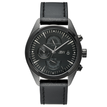 JBW Woodall Black IP Steel Case Black Calfskin Leather Strap Diamond Multi-Function Men's Watch J6300E