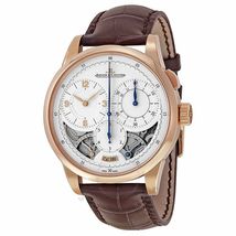 Jaeger LeCoultre Duometre Silver Dial 18kt Rose Gold Brown Leather Men's Watch Q6012521