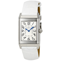 Jaeger LeCoultre Reverso Duetto Black Dial White Leather Ladies Watch Q2568402