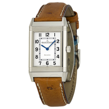 Jaeger LeCoultre Reverso Silver Dial Brown Ostrich Leather Strap Unisex Watch Q2518411