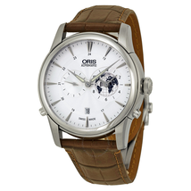 Oris Artelier GMT Automatic Silver White Dial Brown Leather Men's Watch 690-7690-4081LS 01 690 7690 4081-07 1 22 73FC