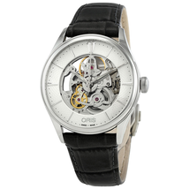 Oris Artelier Silver Skeleton Dial Automatic Men's Leather Watch 01 734 7721 4051-07 5 21 61FC