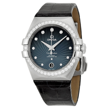 Omega Constellation Blue Diamond Dial Black Leather Ladies Watch 12318352056001 123.18.35.20.56.001