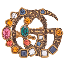 Gucci Ladies Gold Jewelry Crystal Double G Ring Size X-Small 529050 I7486 8512