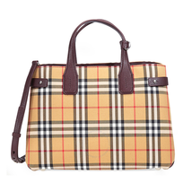 Burberry Medium Banner Vintage Check and Leather Tote- Deep Claret 4076952