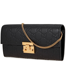 Gucci Ladies Continental Wallet Padlock Black Gu Pdlk Conti G Sup W/Chn 453506 CWC1G 1000