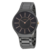 Rado True Thinline Black Dial Black Ceramic Ladies Watch R27741702