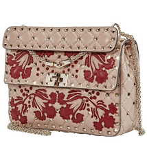 Valentino Garavani Medium Rockstud Spike Bag with Flower Intarsia RW0B0122IBA/E FA5