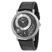 Piaget Altiplano Black and Silver Dial 18kt White Gold Black Leather Men's Watch G0A39111