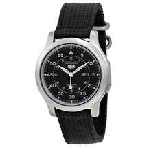 Seiko 5 Black Dial Black Canvas Automatic Men's Watch SNK809