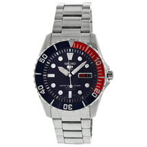 Seiko 5  Automatic Dark Blue Dial Stainless Steel Pepsi Bezel Men's Watch SNZF15J1