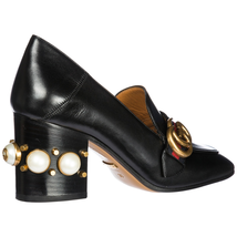 Gucci Ladies Black Leather Mid-Heel Loafer 425943 CQXM0 1061