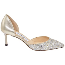 Jimmy Choo ESTHER Champagne Coarse Glitter Fabric and Metallic Pointed Pumps 194 ESTHER 60 QSZ CHAMPAGNE/CHAMPAG