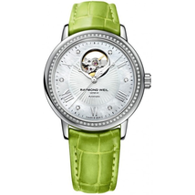 Raymond Weil Maestro Automatic Mother of Pearl Dial Green Leather Ladies Watch 2827-LS5-00966