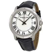 Raymond Weil Tango White Black Leather Men's Watch 5591-L1-00300