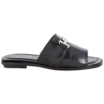 Tod's Ladies Black Slippers In Leather Double T Slides XXW0TK0AF10BSSB999